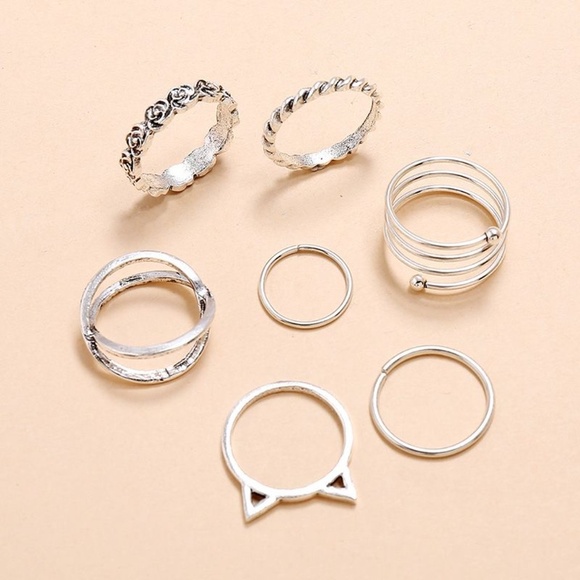 **CATERINA* 7-Pc Simple Silver Fashion Ring Set - Picture 1 of 6
